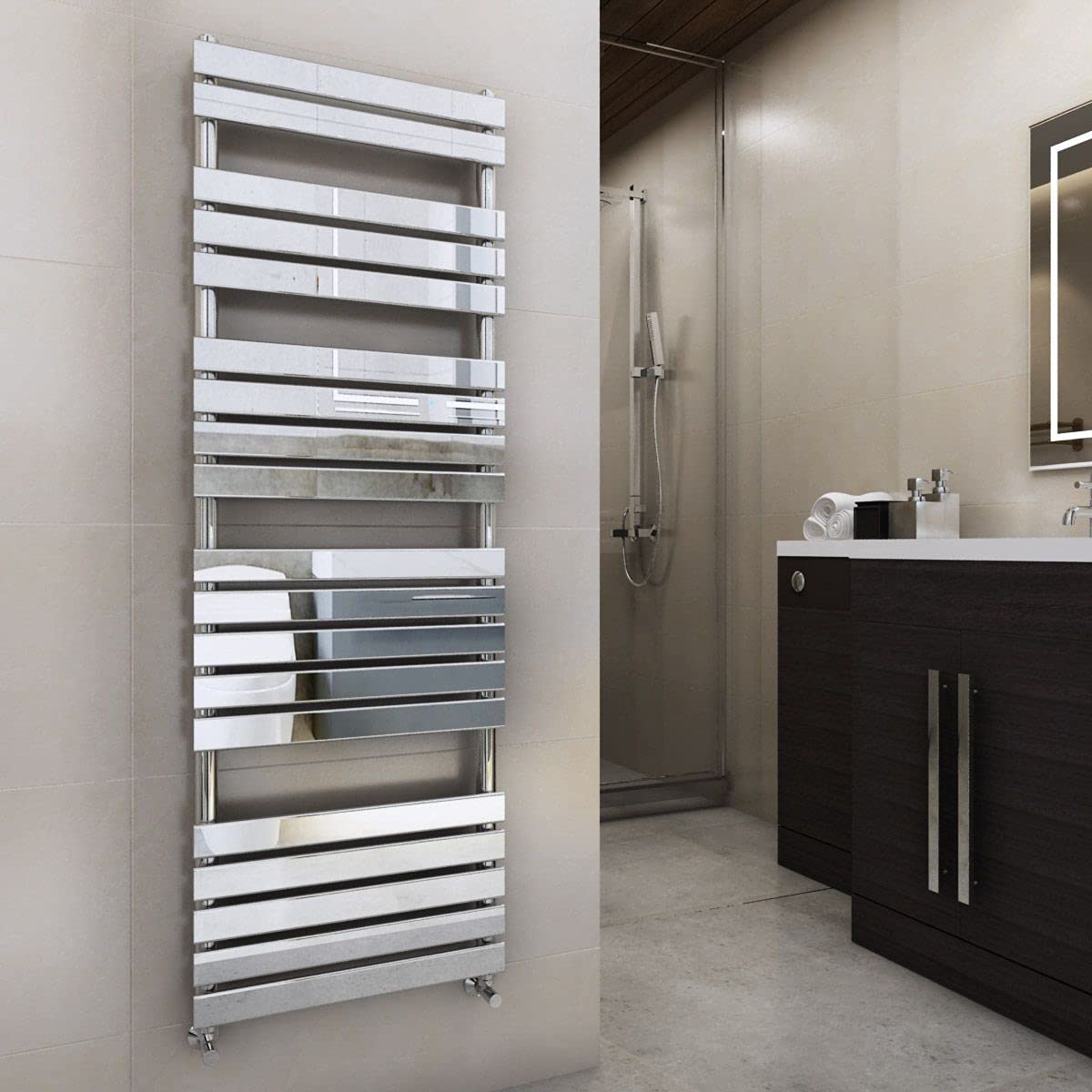 Warmehaus Flat Panel Heated Towel Rail Designer Bathroom Radiator Ladder Rad Chrome 1800 x 600mm Towel Warmer for Bathroom Kitchen