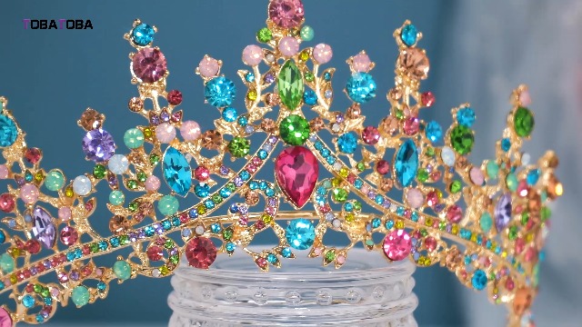 Vintage Multicolor Jeweled Tiara - Pink, Blue, Green, Gold Michelle main image 3