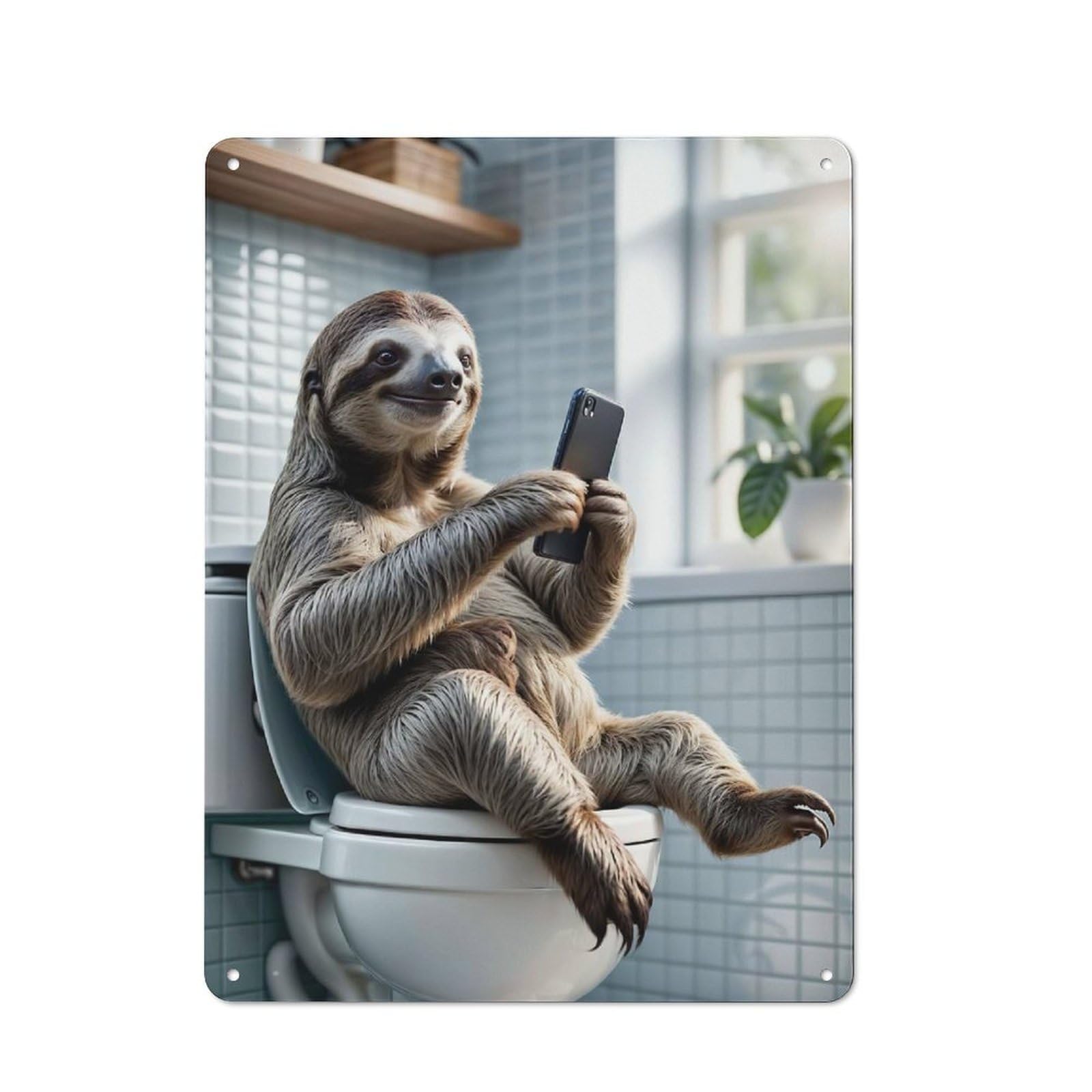 Sloth on Toilet Humor Decorative Metal Wall Decor 40x30cm, Vintage Metal Sign for Hallway, Home Bar, Garage Or Study