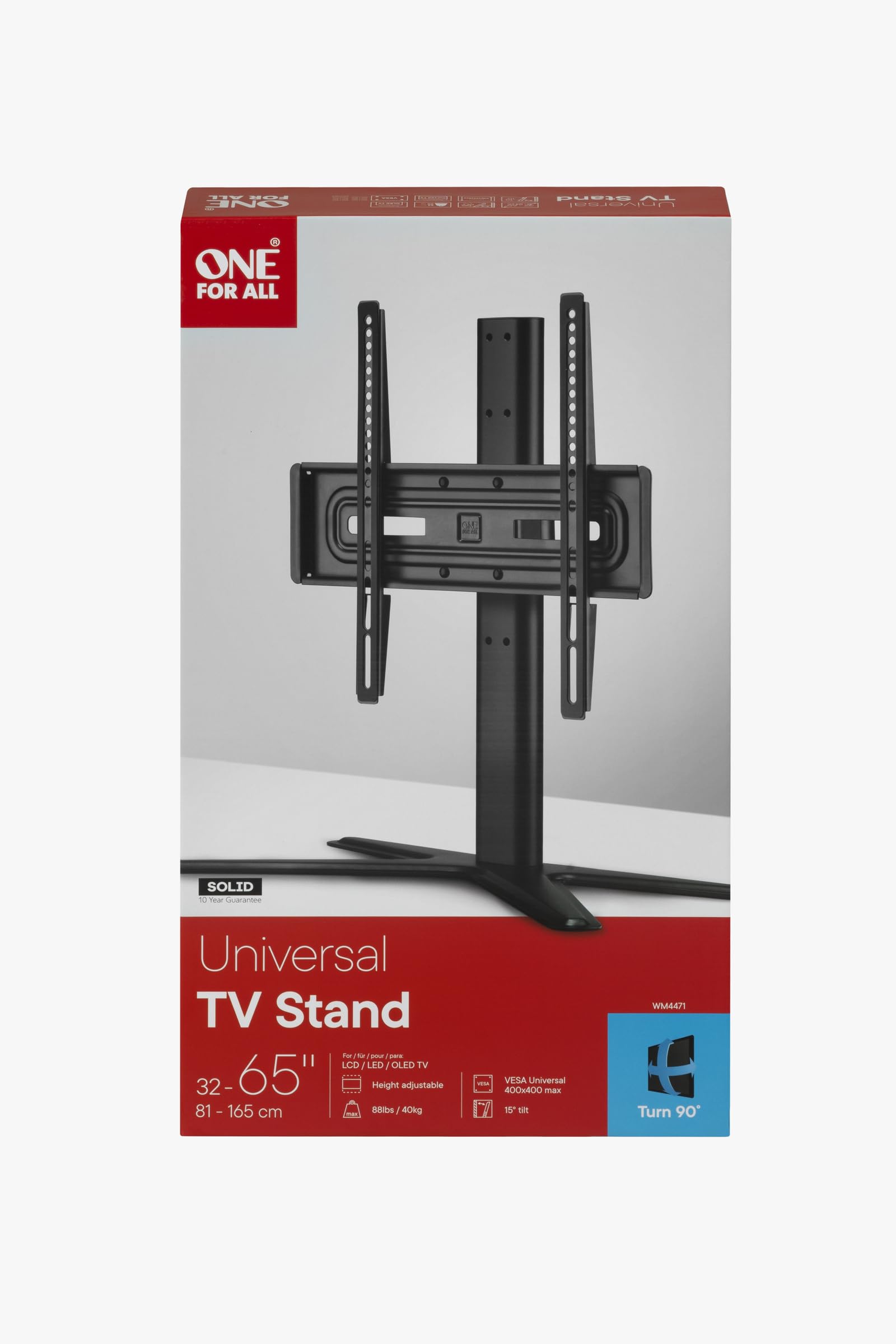 Supporto TV da tavolo One For All - Dimensioni schermo 32-65" - TV LCD/LED/Plasma/OLED/QLED – Adattabile fino a 90° in orizzontale e 15° in verticale - regolabile in altezza – VESA 600x400 – WM4471