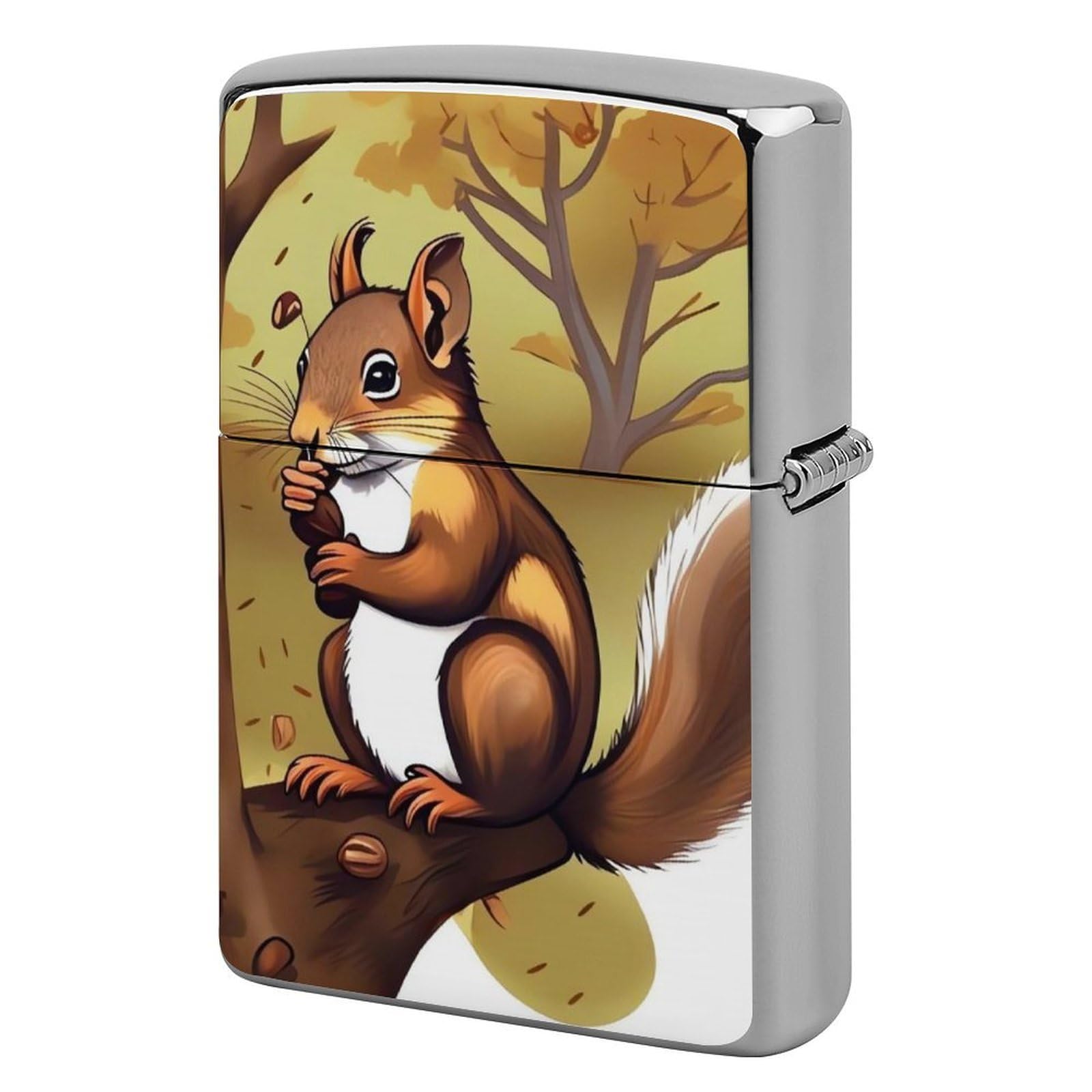 Nut-Eating Squirrel Lighter Case Vintage Metal Lighter Cover Reusable Lighter Protective Sleeve Unique Design Personalized Lighter Sleeve Holder Against Dust and Scratches