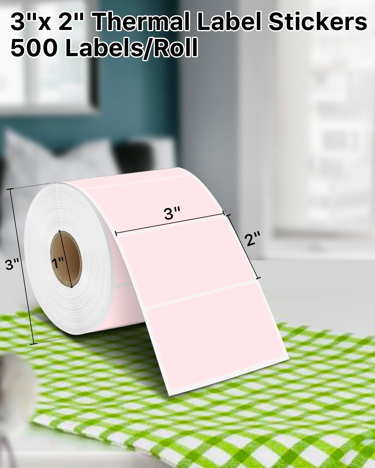 iEager 3" x 2" Thermal Labels, Rectangle Thermal Printer Stickers, Self-Adhesive Durable Sticker with Perforation Line, 500 Labels/Roll, Pink - Image 2