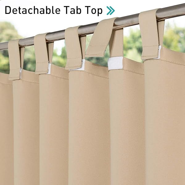 NICETOWN Waterproof Outdoor Curtain with Self-Adhesive Tab Top, Removable Blackout Curtains Thermal Insulated Curtain for Porch Doorway/Patio, 2 Pieces, W52 by L96, Biscotti Beige - 3