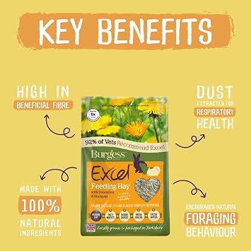 Burgess Excel Feeding Hay with Dandelion and Marigold 1kg (Pack of 3)