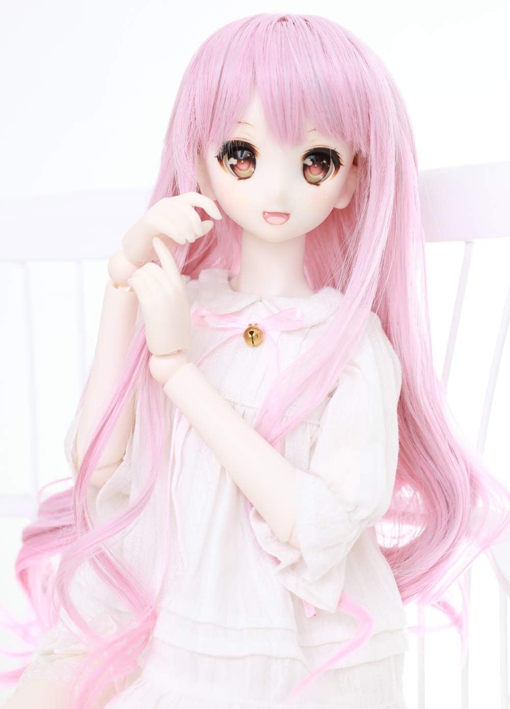 Wigs Only 8-9 inch 1/3 BJD Wig Doll Hair SD DZ DD DOD Wig (Pink+White)