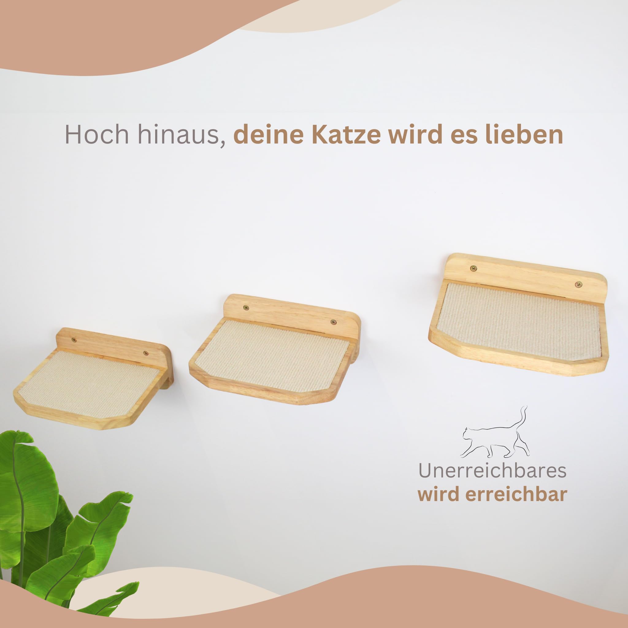 AZANO® Katzentreppe 3er Set | Groß | Kletterwand Katzen | Katzenleiter Wand [Modernes Design aus Holz] | Katzentreppe Wand | Katzenleiter | Größe L (Weiß)