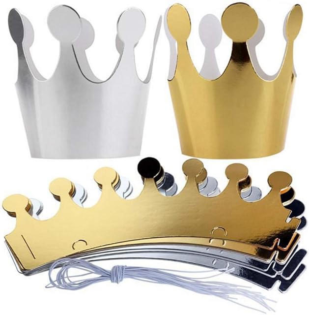 JZK® 10 x Paper Crown Paper Hat Kids Princess Prince Crown Party Favors Party Decoration Accessories for Photo Booth Party Birthday Festivals(5 x Golden, 5 x Silver)