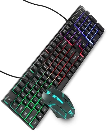 RAEGR RapidGear X30 Wired Gaming Keyboard and Mouse Combo 1200 DPI, LED Rainbow Backlit, Floating Keycaps with Breathing Lights Effect, Plug & Play | Compatible with PC/Laptop/Mac - Black RG10471