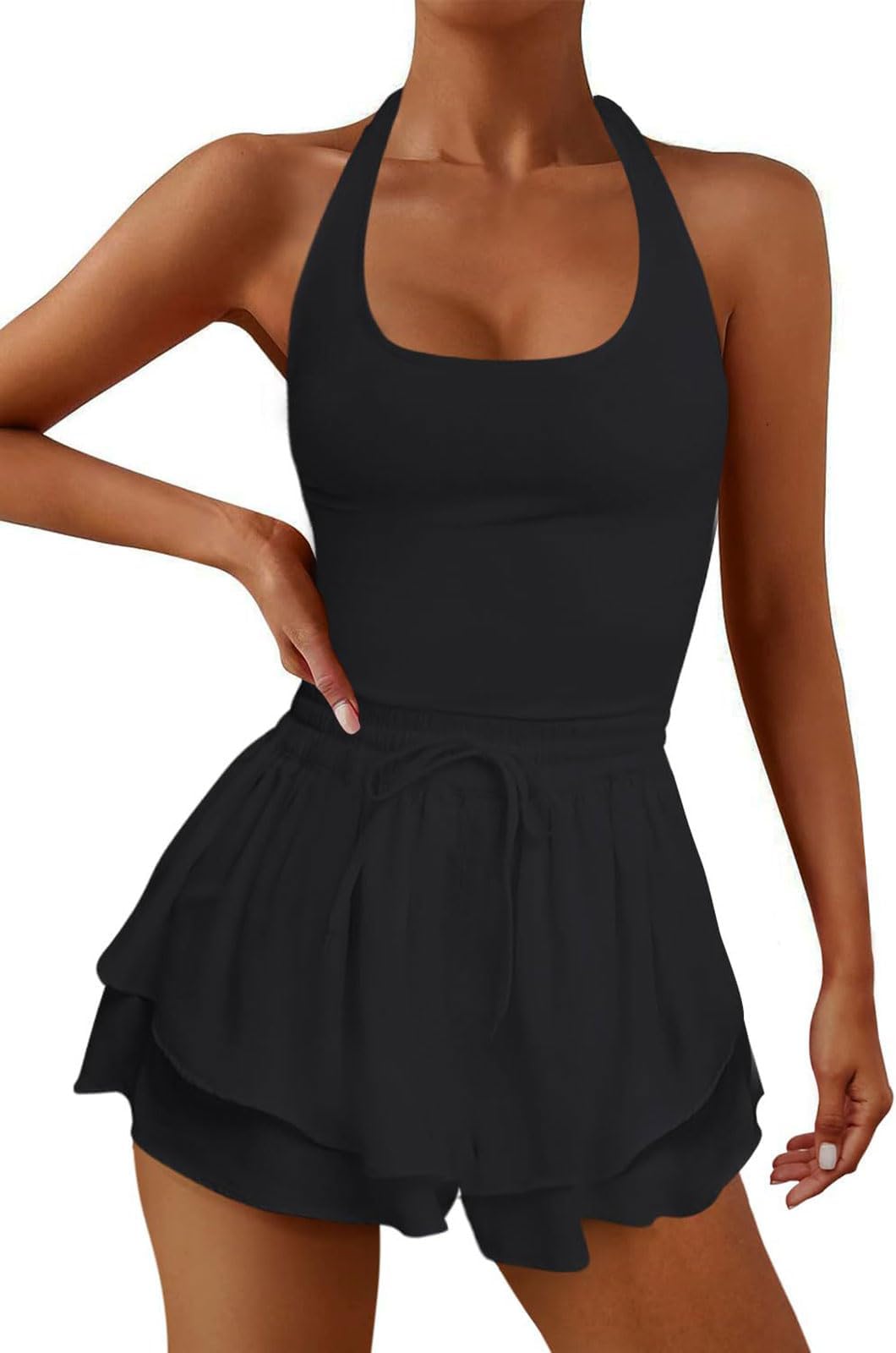 Womens Running Onesie Sleeveless Halter Cross Backless Workout Rompers One Piece Outfits Exercise Jumpsuits Tennis Yoga Clothes