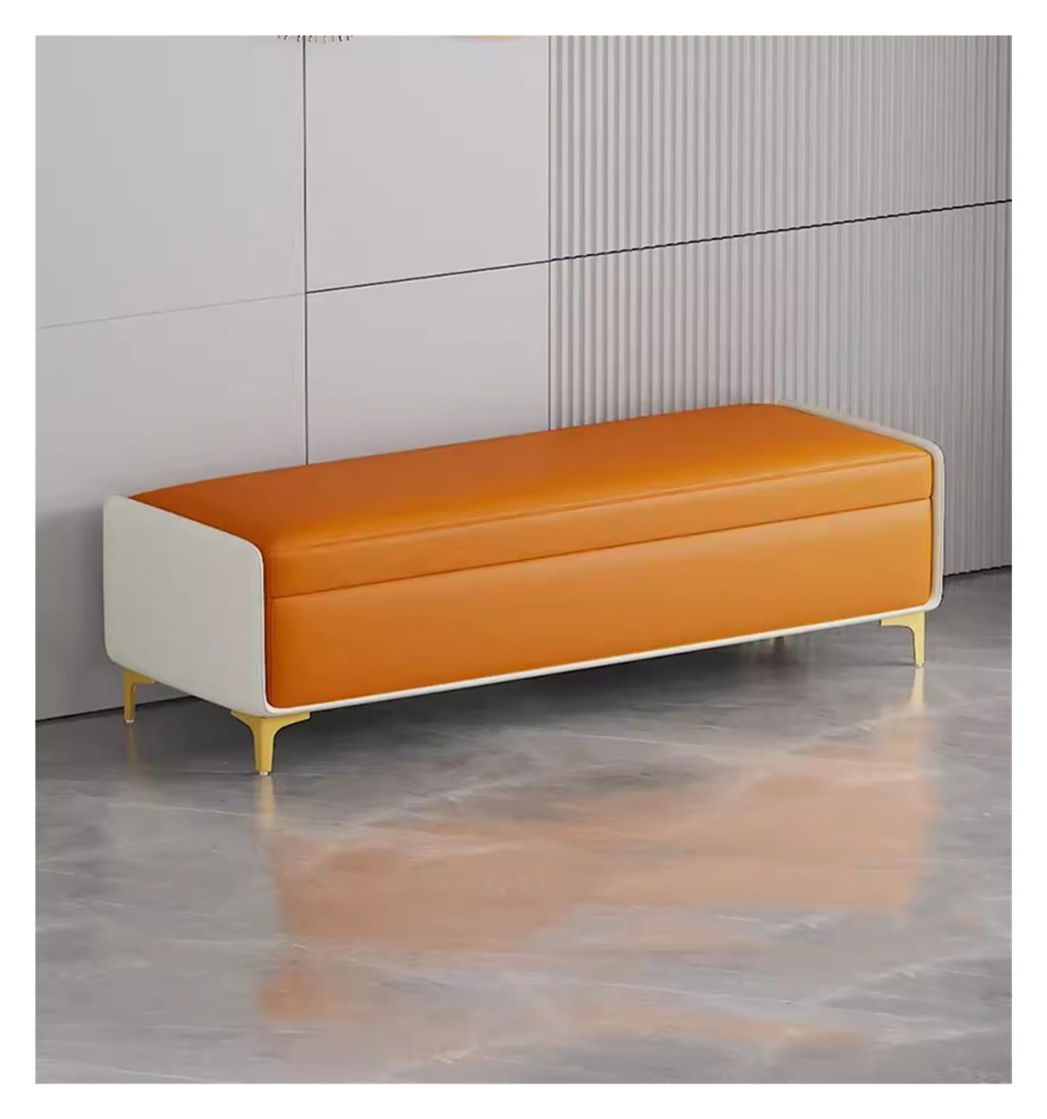 WDSOPK Lift-Top Storage Ottoman Bench,Faux Leather Long Storage Chest Footrest Seat,Storage Ottoman Bench Upholstered Rectangle Ottoman for Entryway（Orange-60CM）