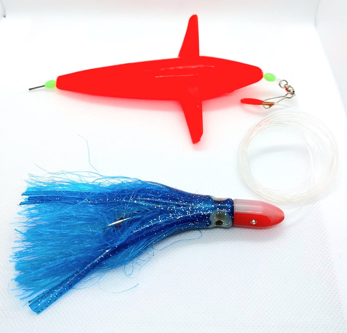 Kit da Trolling per Pesca Pescasubito.com - Kona Blu Aeroplanino Teaser Divergente - Punta rolled in - Acciaio inossidabile - Double Hook - 14cm - 968614031