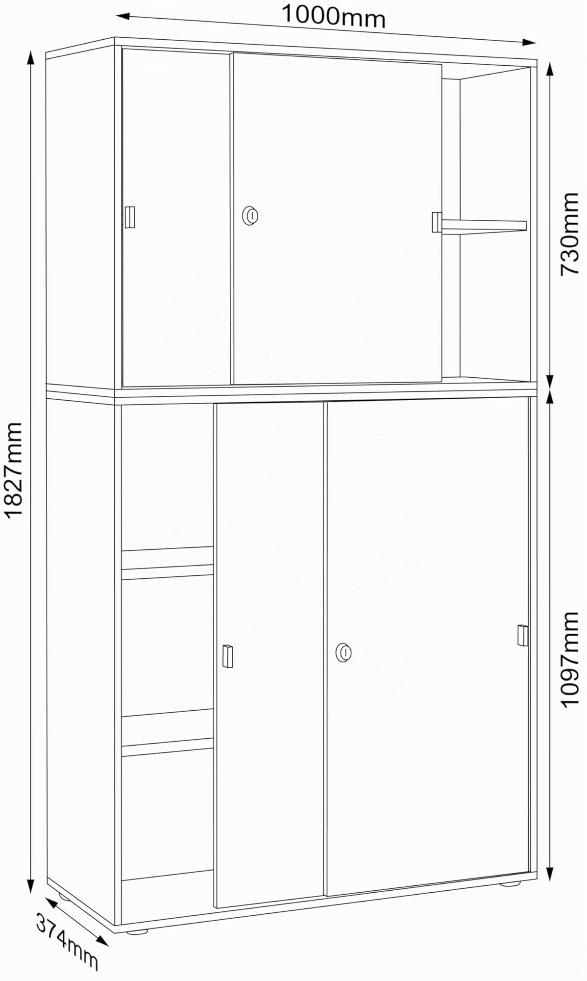 VCM Holz Büroschrank Ordner Aktenschrank Büromöbel Schrank Salia 5-Fach Breite 100 cm Schiebetüren