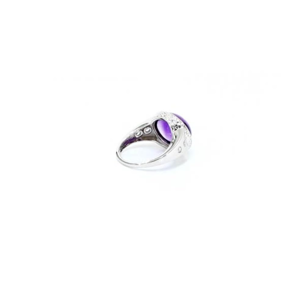 Cavill Sambia Amethyst Ring Silber 925 Sterlingsilber Platinierter 8,758 ct Ovaler Cabochon 16x12 mm mit 4 Kambodscha Zirkone Rundschliff Silberring mit Amethyst Schmuck