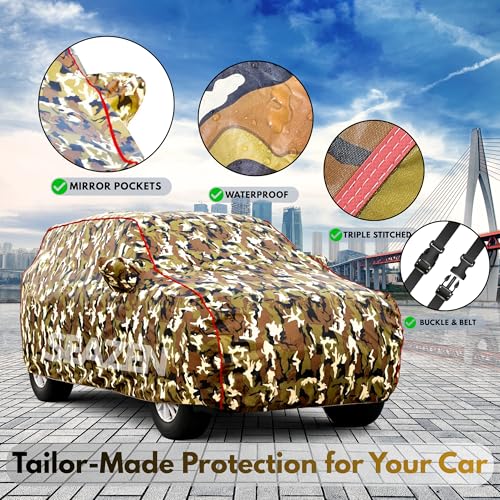 Image of SEAZEN Waterproof Car Cover for Citroen C3 | All Weather Car Body Cover Ultra Protection | Dust Proof, UV, & Scratch Resistant | Triple Stitched | Elastic & Belt Fit | Mirror & Antenna Pocket