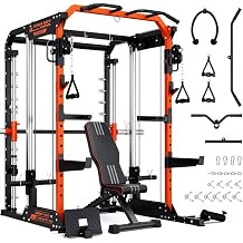 YOLEO Smith Machine with Independent Dual-Pulley System, 1800LBS Adjustable Cable Crossover Squat Rack, Multi-Functional Power Cage for Home Gym with More Workout Equipment LAT Pulldown Bar & Dip Bar