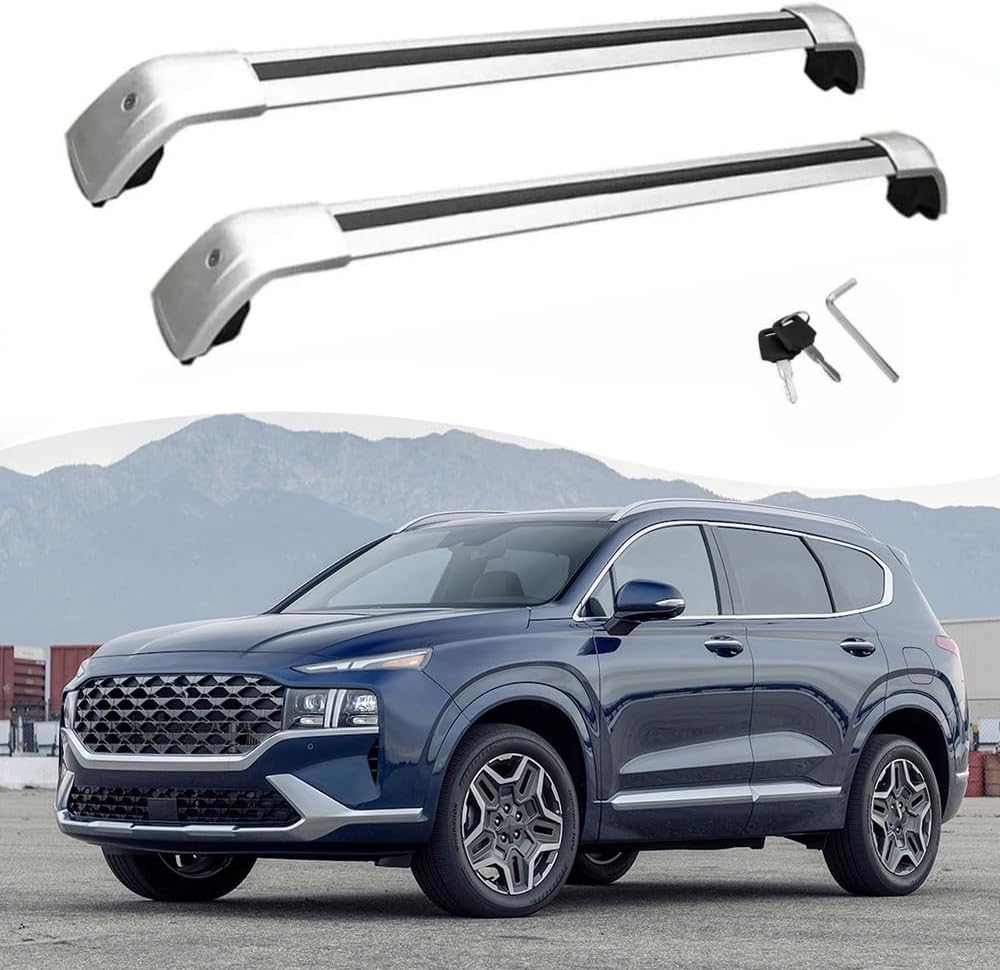 Lockable Roof Rack Cross Bars Compatible with Hyundai Santa Fe 2020-2023 Luggage Cargo Carrier Anti-Theft Metal Roof Rack Cross Rails 240lbs Silver