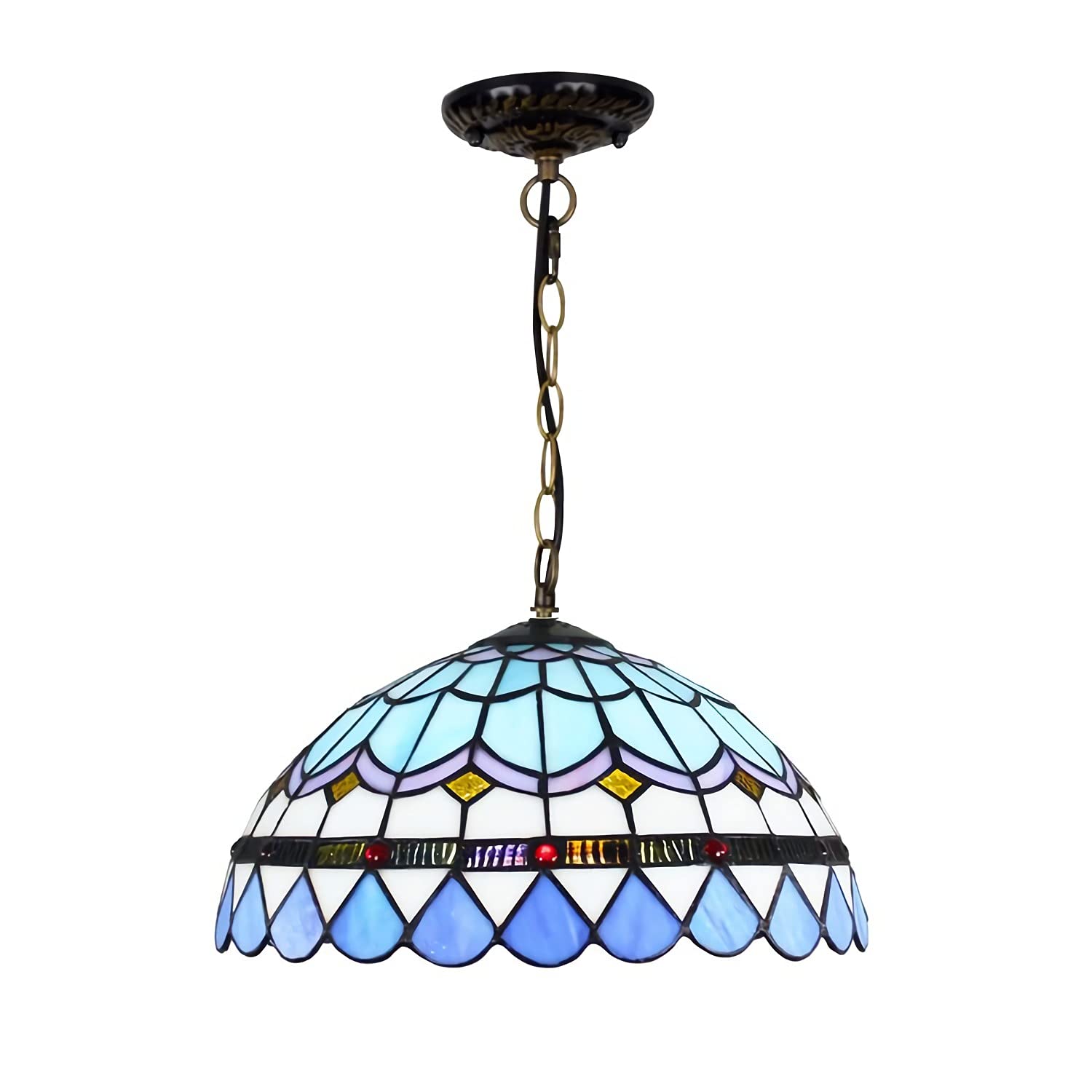 YNIYUJKL Tiffany-Style Chandeliers, 30Cm Stained Glass Shade Ceiling Light, Blue Mediterranean Decorate Pendant Light For Living Room, Bedroom, Kitchen, Dining Room