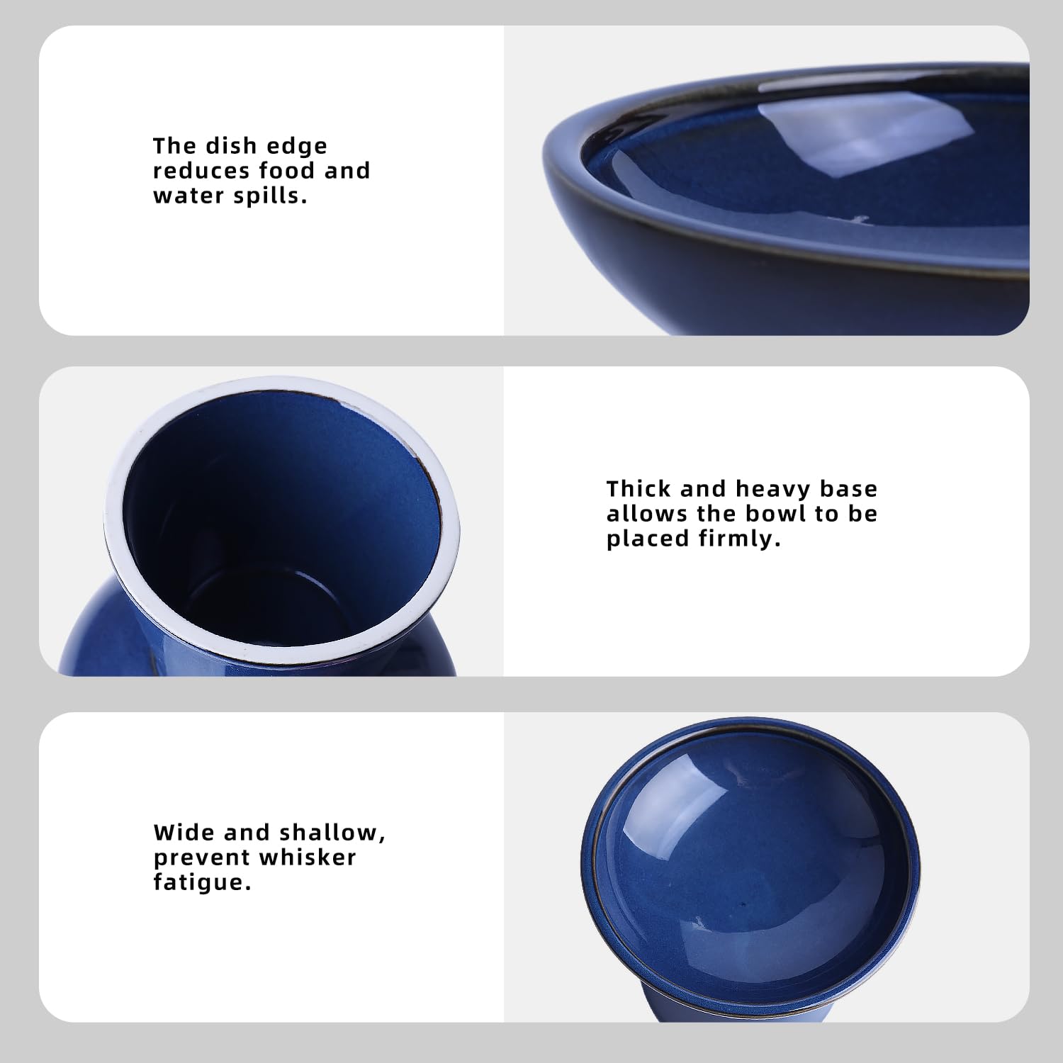 KITCHENLESTAR Extra Wide Elevated Cat Food Bowl, Ceramic Cat Bowls for Food and Water, Wide Shallow Cat Food Dish, Whisker Fatigue, Lead & Cadmium Free, Great Height for Cat(Blue-1pc)