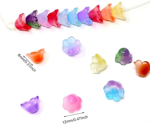 Miniatura 2 de Honbay 120 cuentas sueltas de vidrio colorido para trompeta y flores, cuentas espaciadoras para pulseras, collares, aretes, fabricación de joyas y
