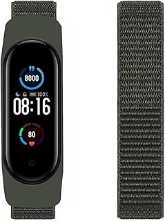 [AGUPERFIT] コンパチブル Mi Band 6 5 4 3 バンド、柔らかく快適で通気性の良い無段階調節ナイロンループ替えバンド (アーミーグリーン)