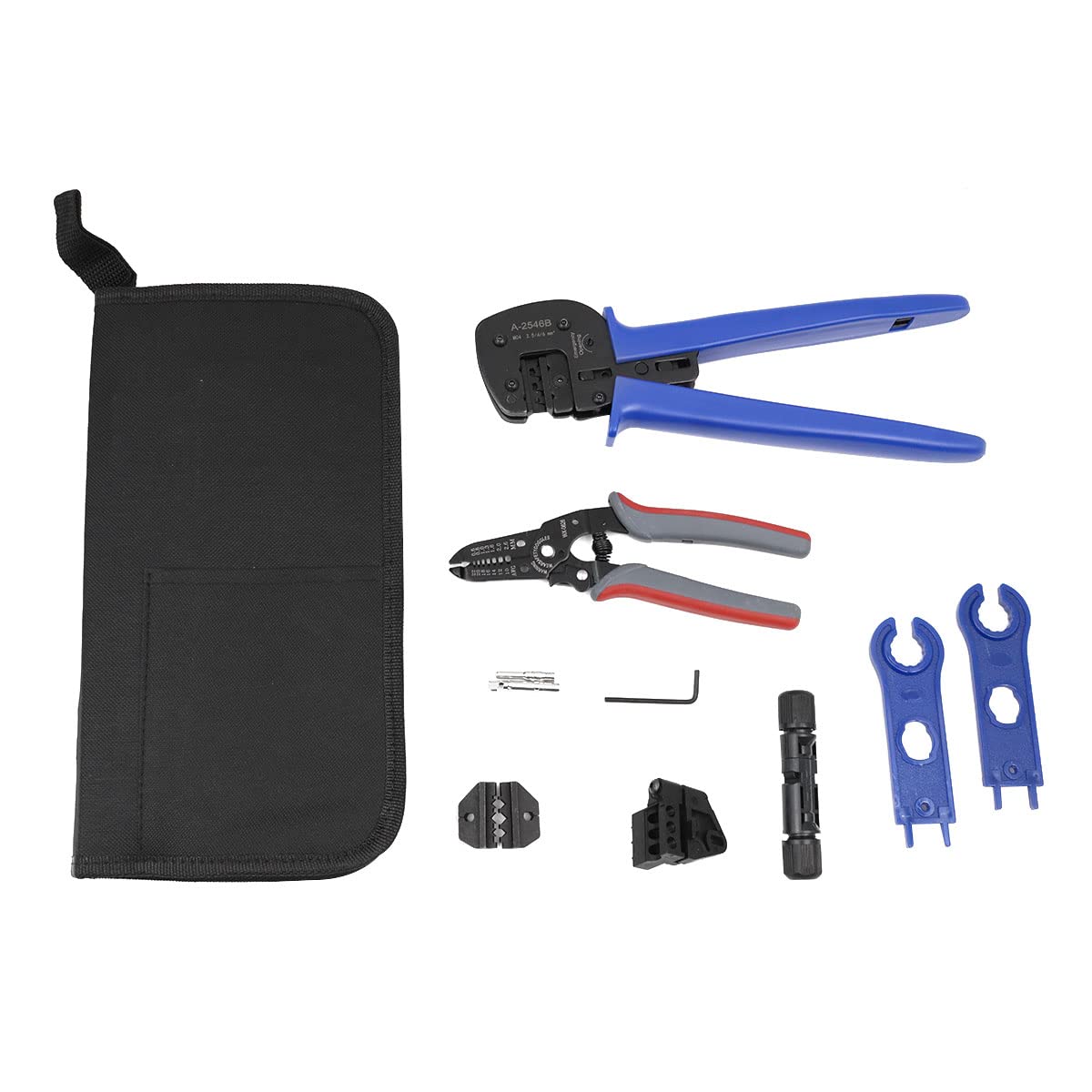 Set di attrezzi a pinza per crimpare a pannelli solari, connettori per cablaggio solare, kit di taglio + 1 connettore maschio femmina a pannello solare