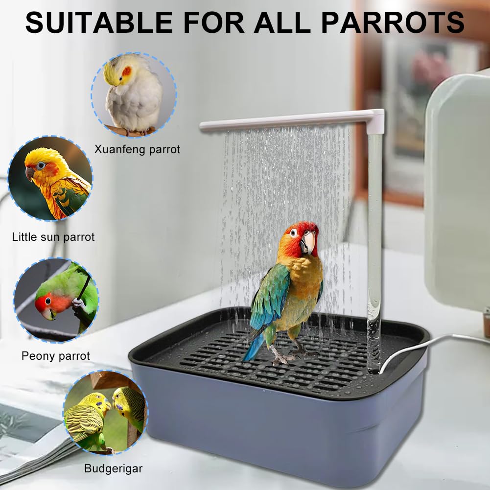 Ducha automática para pájaros con grifo de circulación, baño para jaula, fuente de estanque, sistema de agua para cacatúas e inseparables, accesorios de baño aptos para pájaros (rectángulo)