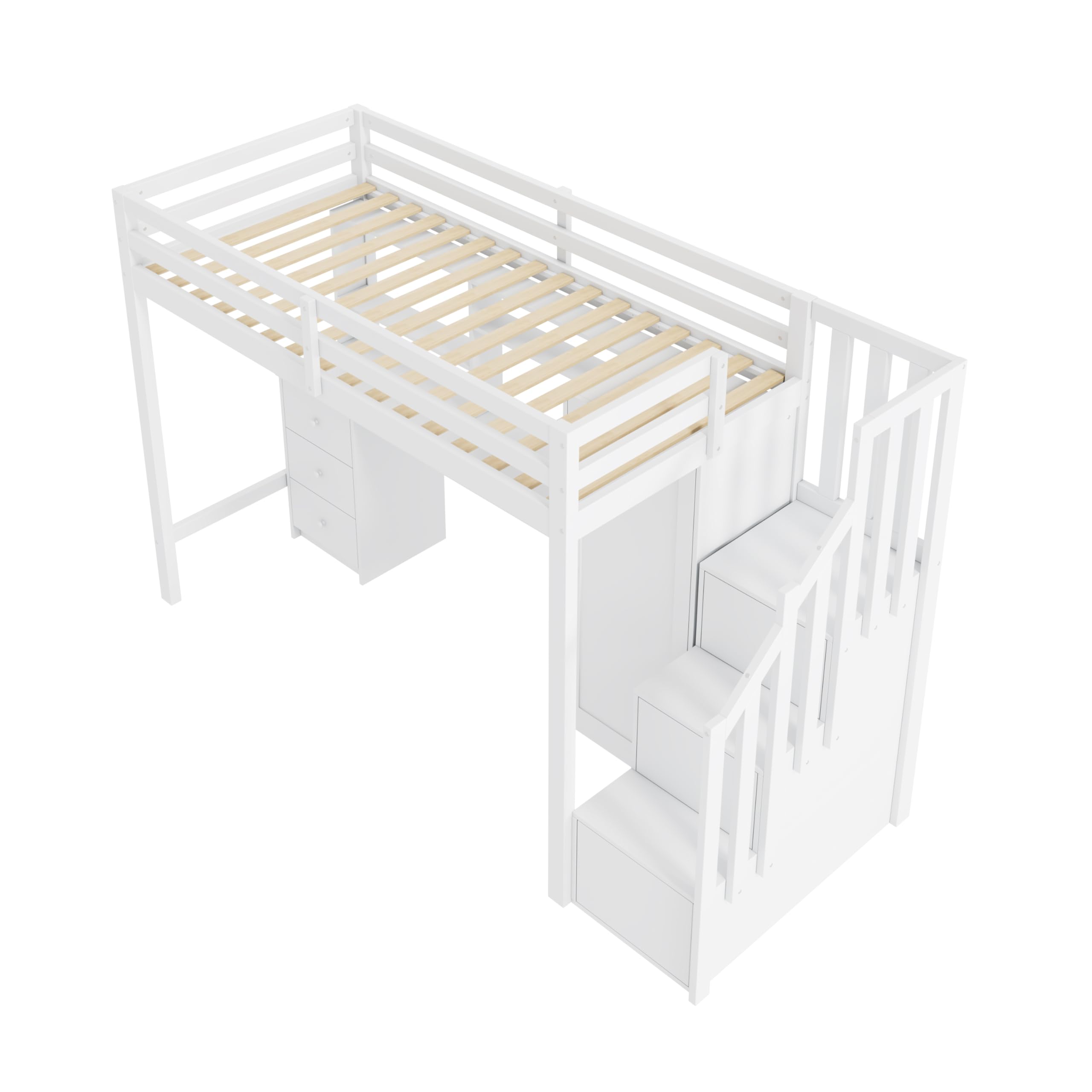 Letto a castello 90 x 200 cm con scrivania e armadio, scala, letto a soppalco multifunzionale per bambini, dotato di cassetti e ripostiglio a scala, ampio spazio di archiviazione, senza
