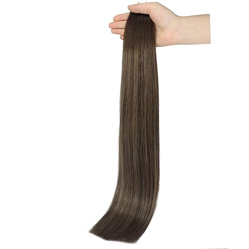 Miniatura 8 de Fshine Extensiones de cabello humano con trama genial, atadas a mano, balayage, de 22 pulgadas, color marrón oscuro a marrón claro y marrón medio,