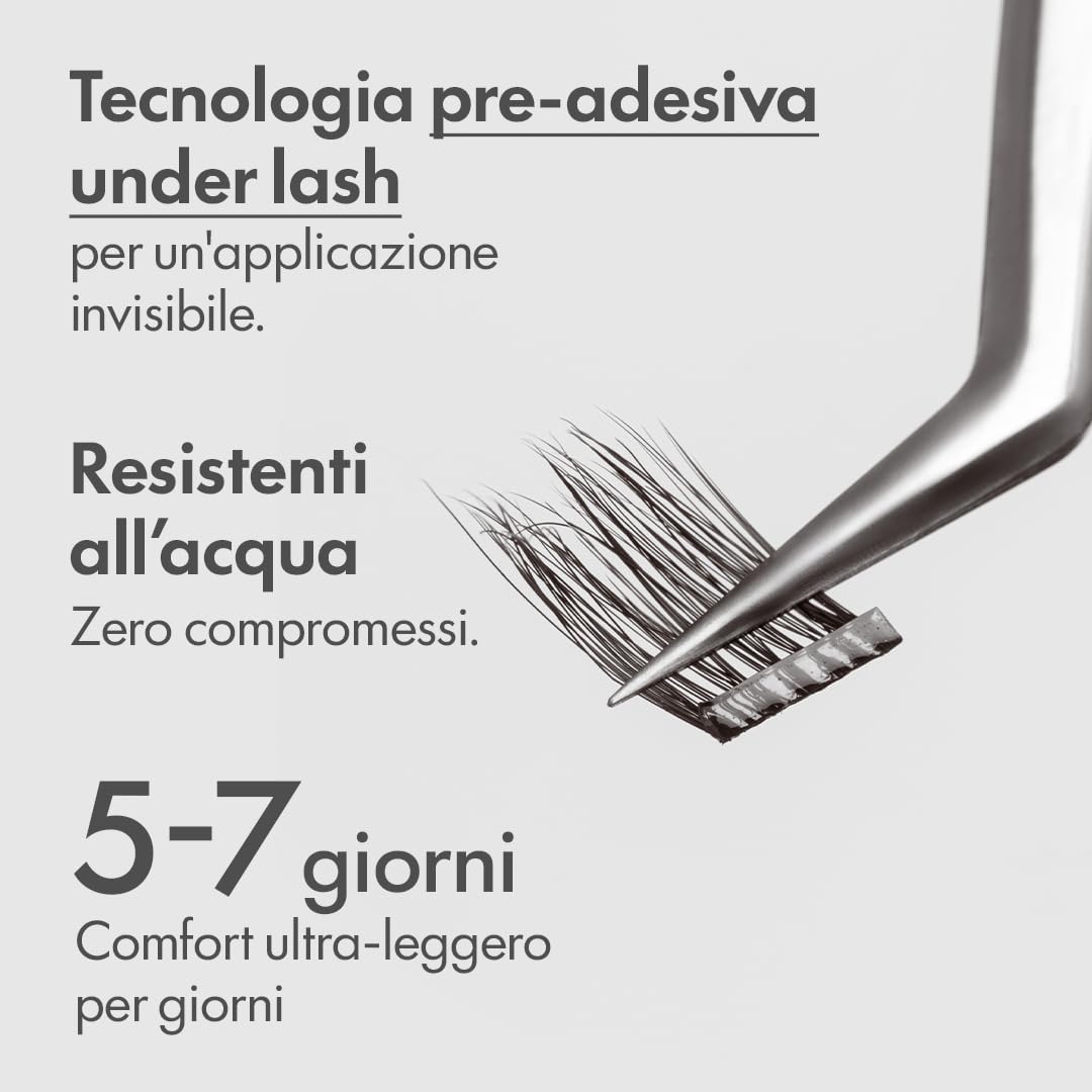CLEAN GIRL Press&Go - Starter Kit Extension Ciglia + Pinzetta | Kit Ciuffetti Ciglia Finte Senza Colla 3D Vegan, Dermatologicamente Testate - Effetto No Make-up - Resistenti all'Acqua