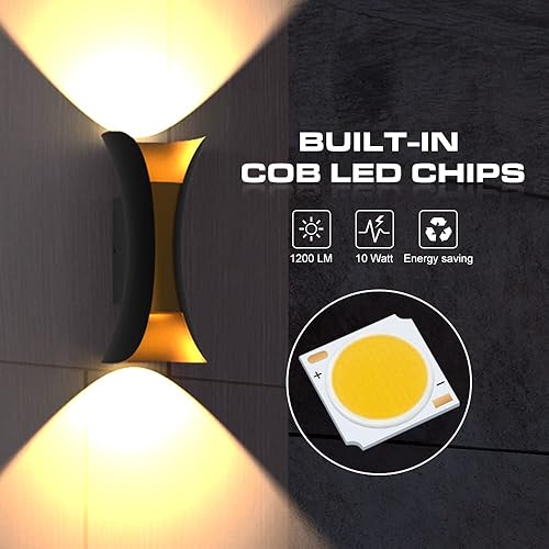 Miniatura 2 de Shinbeam Luces de pared para exteriores, luces LED de porche arriba y abajo, impermeable, 20 W, 3000 K, lámpara de pared para exteriores adecuada