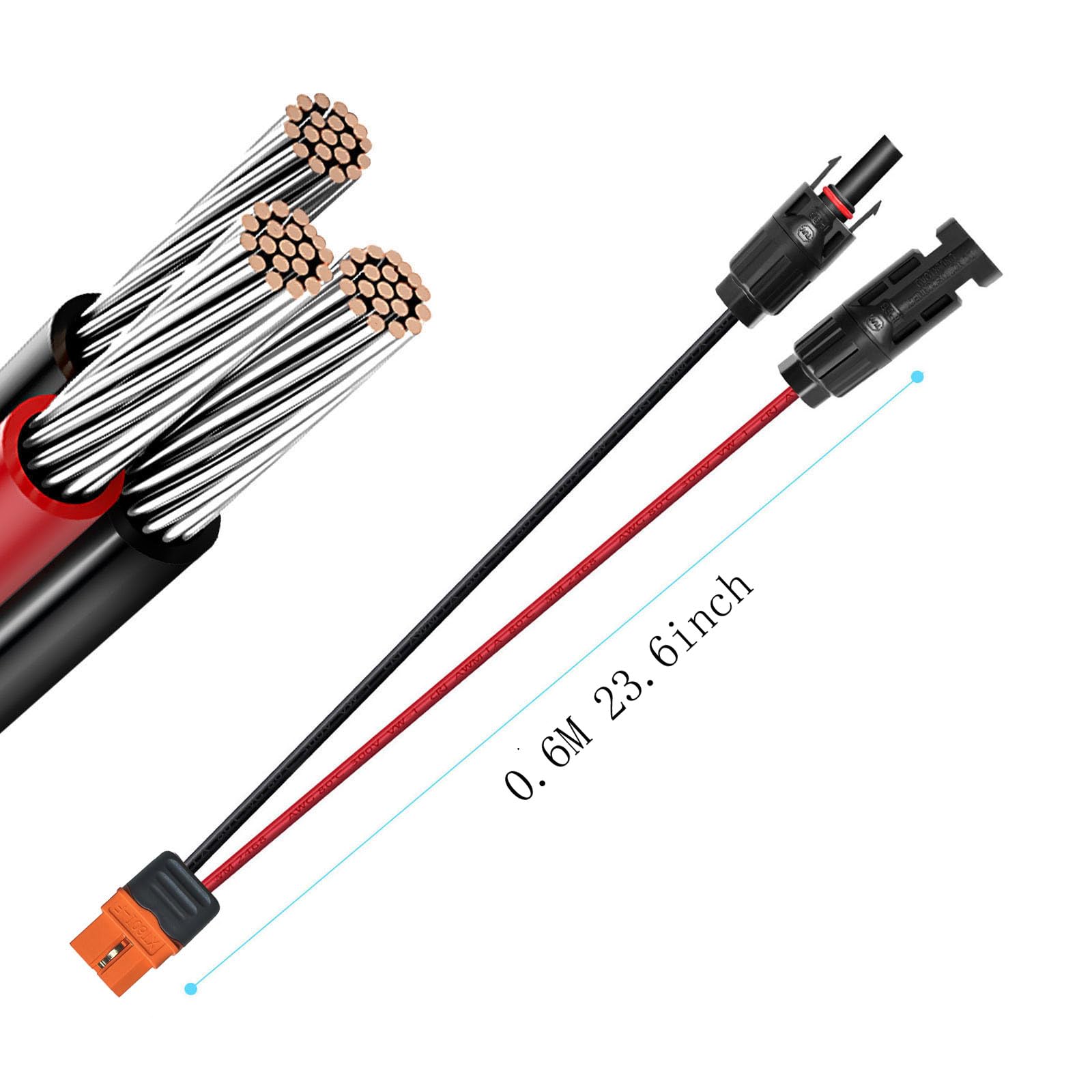 Cable de carga solar a XT60i adaptador conector conector panel solar 12AWG XT60i-F cable compatible con generador solar portátil (0,6 m)