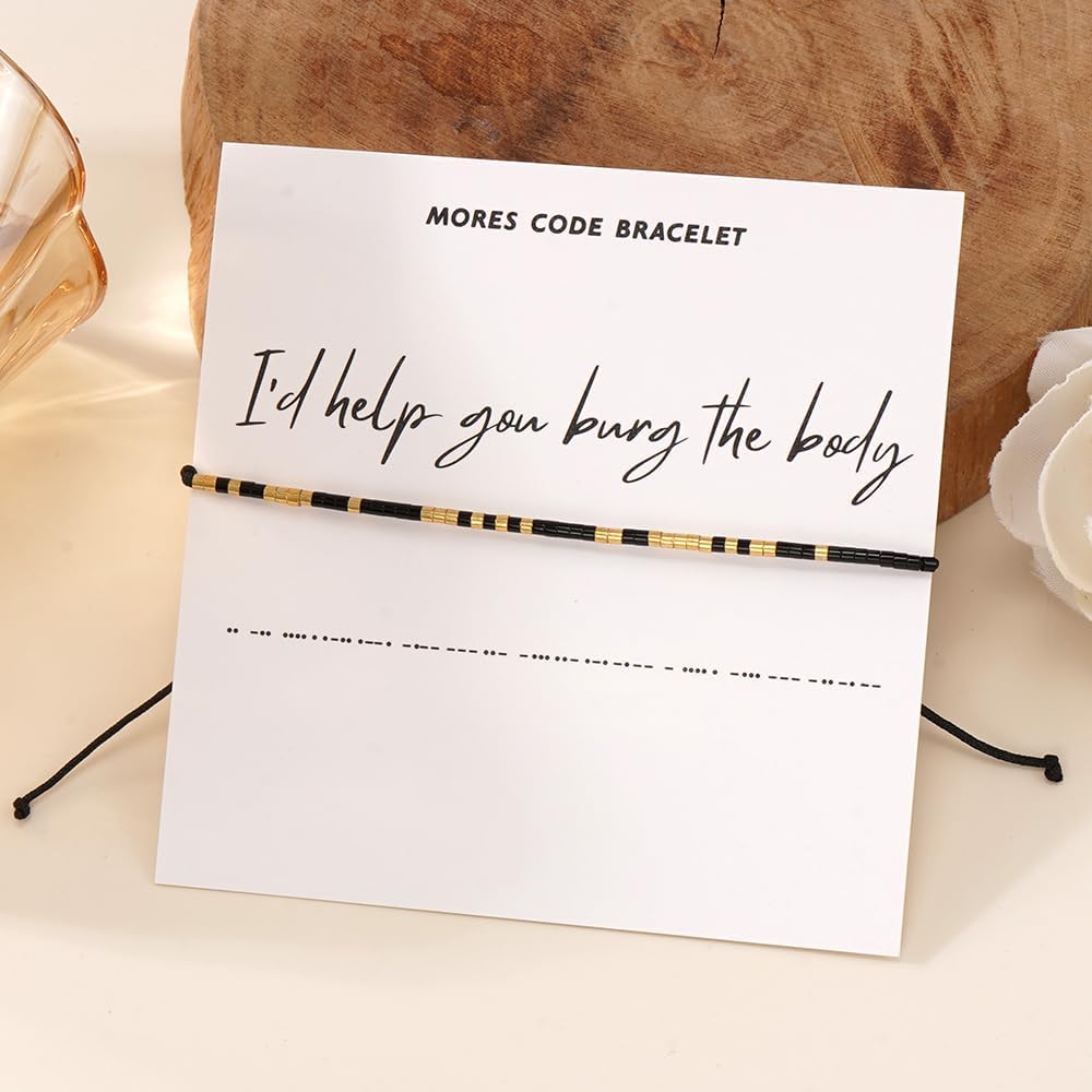 Sister Friends Morse Code Beaded Bracelet - Sister Birthday & Long Distance Friendship Gifts - Waterproof Gold, Purple, Tiny Pony Seed Beads on Black String - Image 3