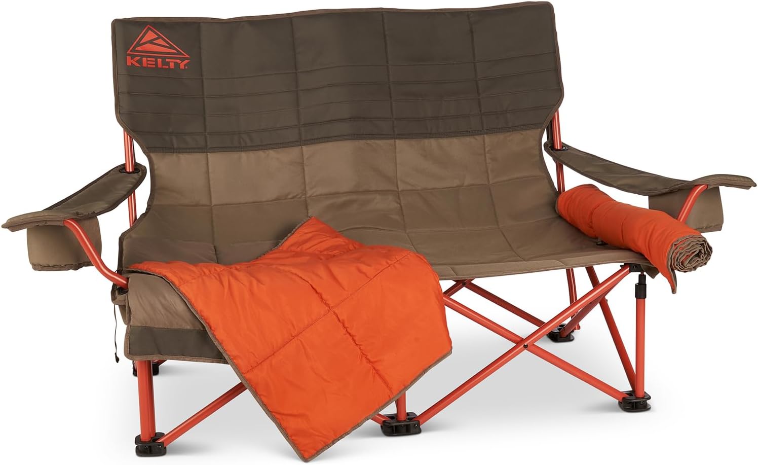 Kelty Low Loveseat Nest –Two Person Camping Chair with 2 Removable Blankets, Lower to the Ground, Slight Recline, Insulated Beverage Holders, Roll Tote Storage, 2024 (Beluga)