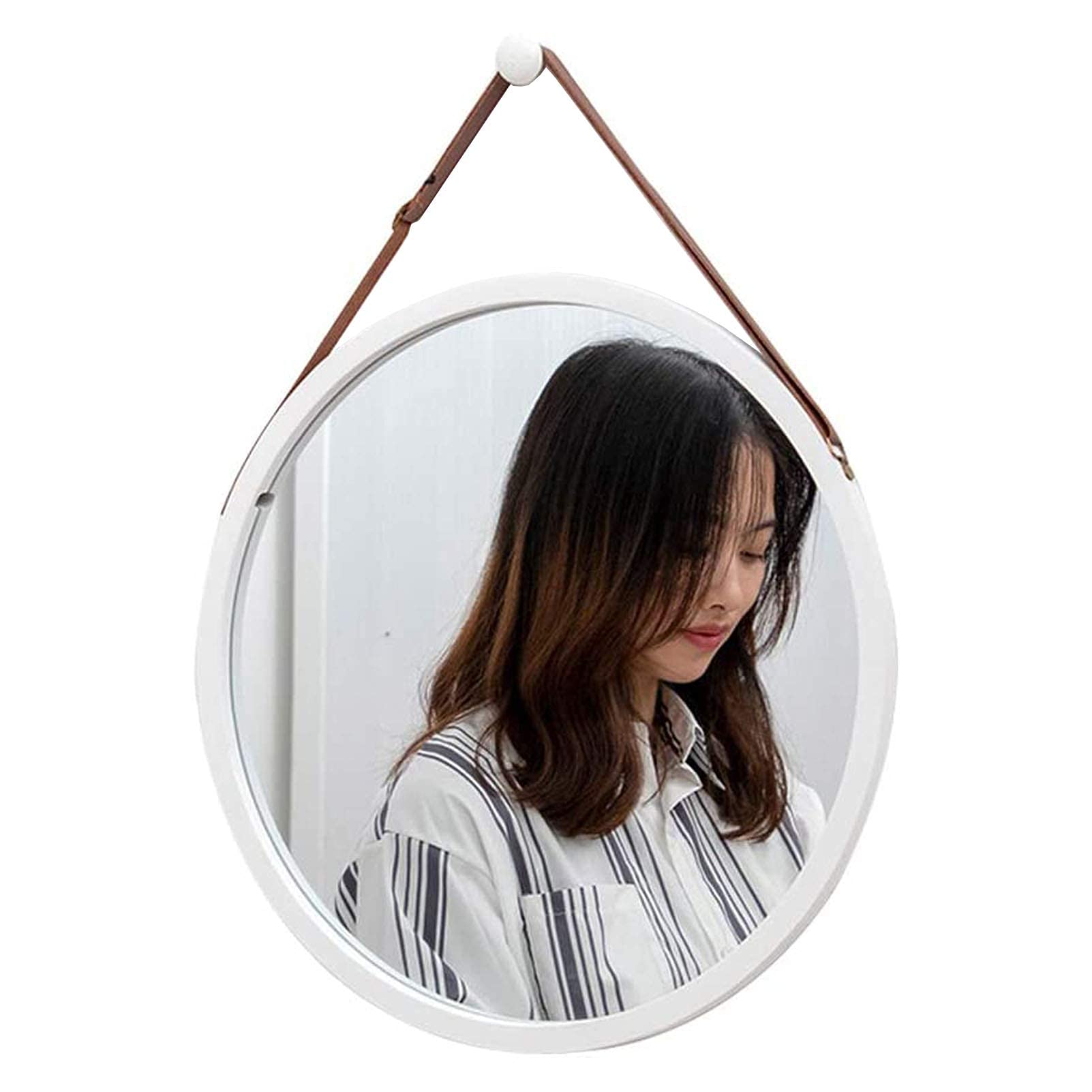 TYUHDUYUR Barbershop Mirror Round Dressing Mirror Stylish Wall Decor Hemp Rope Hanging Mirror Ideal for Entryways Washrooms Living Rooms and More