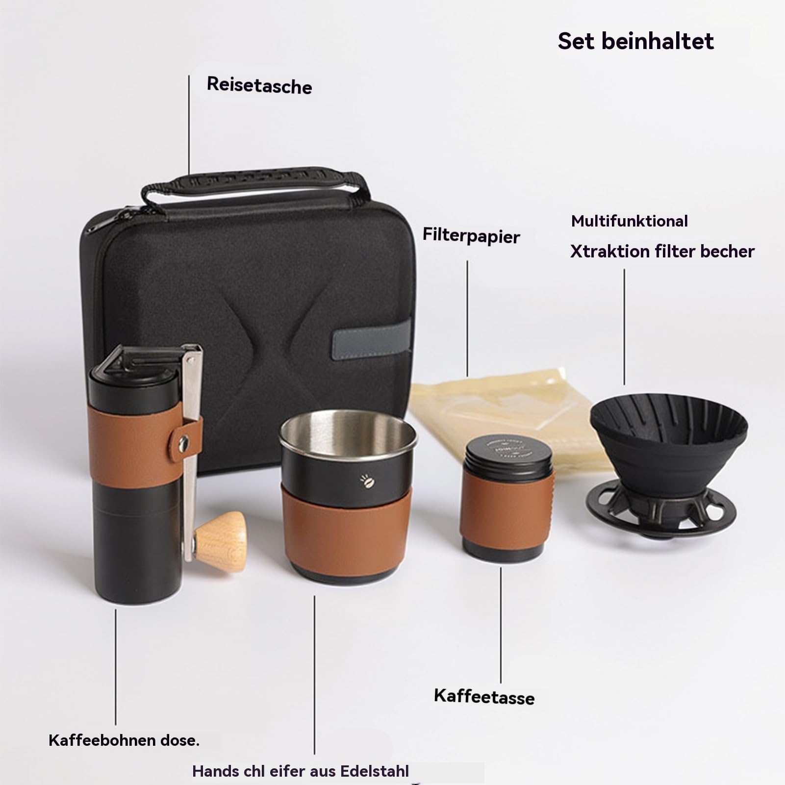 Generisch Camping Kaffeemaschine - Filterkaffeemaschine | Multifunktionale Kaffeemühle Mit Tragbarem Kaffeezubehör-Set Für Reisen, Wandern, Und Zuhause
