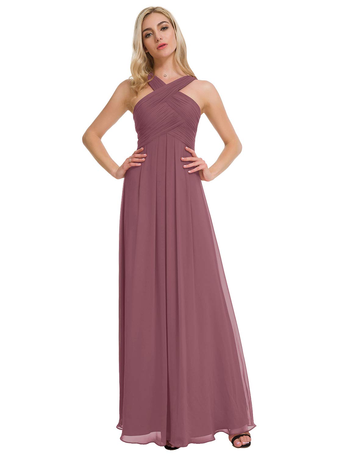 Crisscross Neck Bridesmaid Dress Chiffon Long Formal Dresses for Women Party Evening