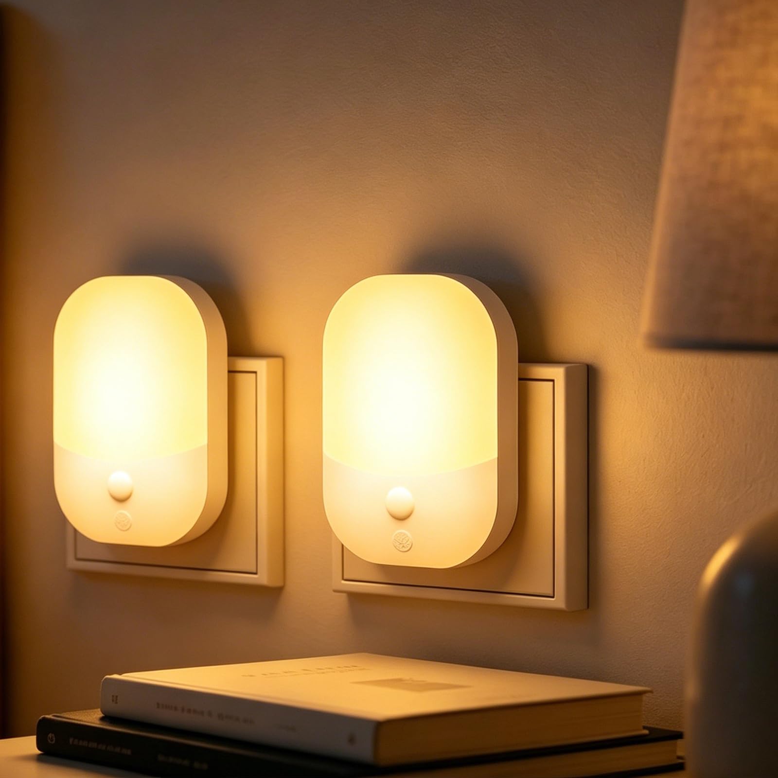 Suright 2 Piezas Luz Nocturnas infantil con Enchufe, Sensor de Luz Inteligente Crepuscular, 5 Brillos Regulables, 3 Modos, Blanca Cálida Lámpara Noche para Habitación Bebé, Escalera, Cocina, 0,3W