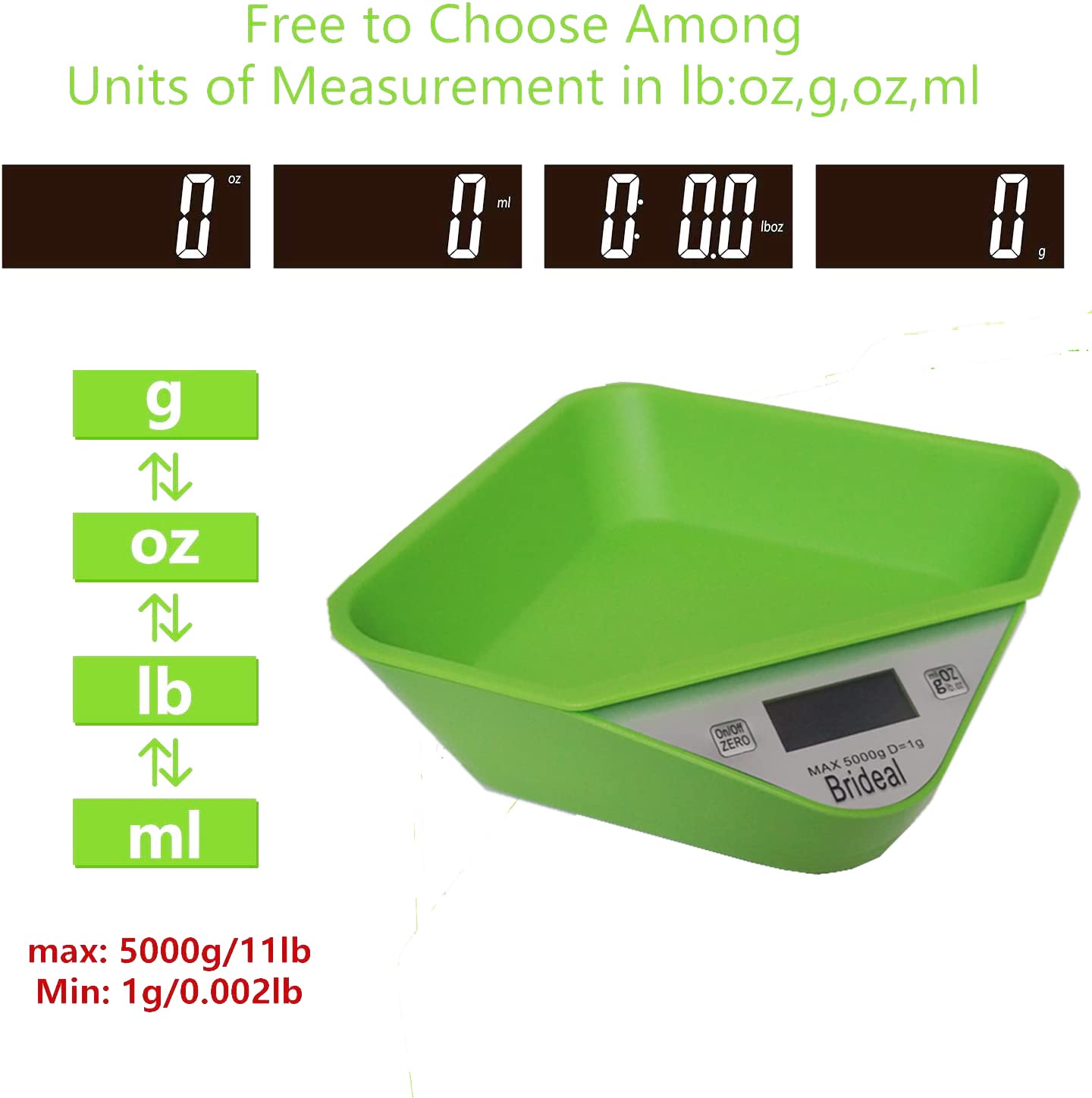 Digital Kitchen Food Scale Multifunction Electronic Food Scales with Removable Bowl Max 11lb/5kg