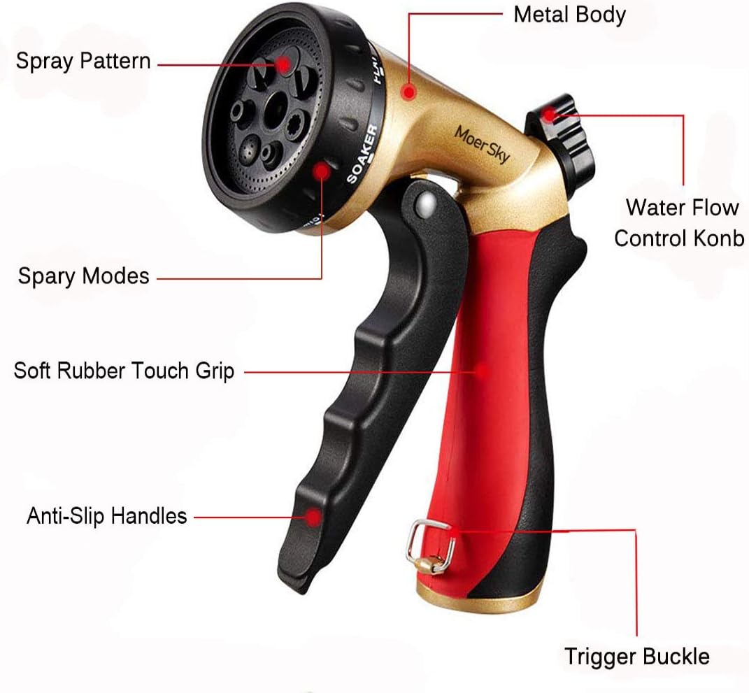 Garden Hose Expandable 50ft - Moer Sky Super Durable 3750D / 2-Layers Latex / 3/4" Solid Brass Connectors / 7-Way Professional Zinc Water Spray Nozzle