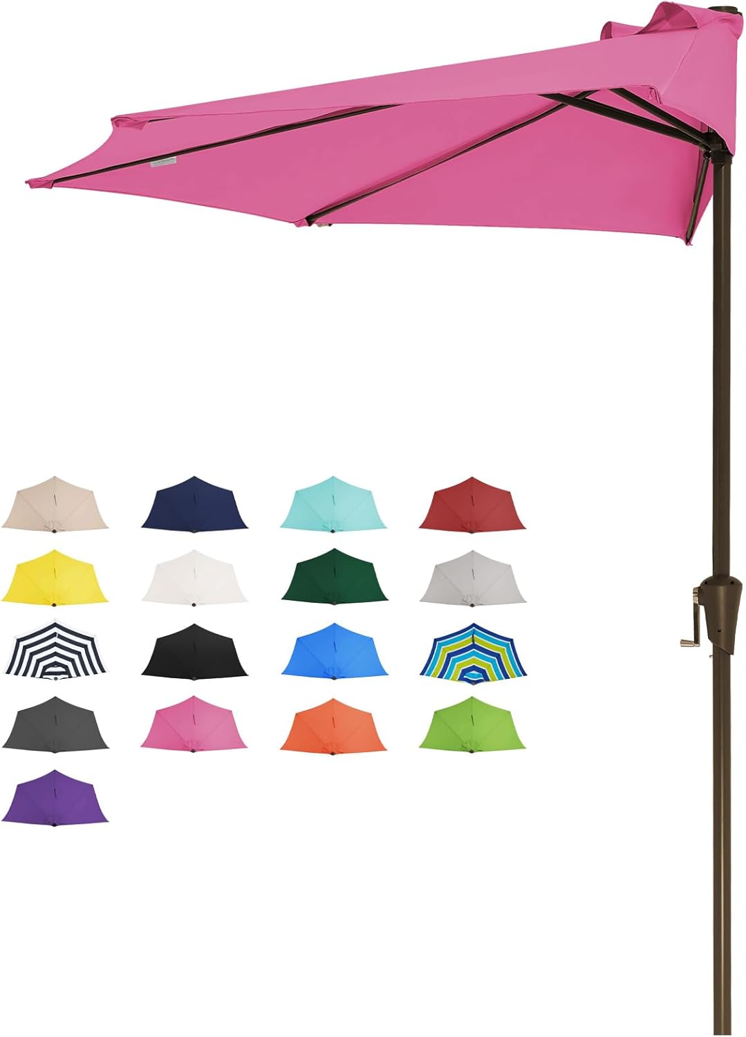 JEAREY 9ft Half Umbrella Outdoor Patio Umbrella Market Umbrellas with Crank, 1/2 Round Wall Umbrella 5 Sturdy Ribs UV Protection for Pool Garden Balcony Deck, Rose Pink
