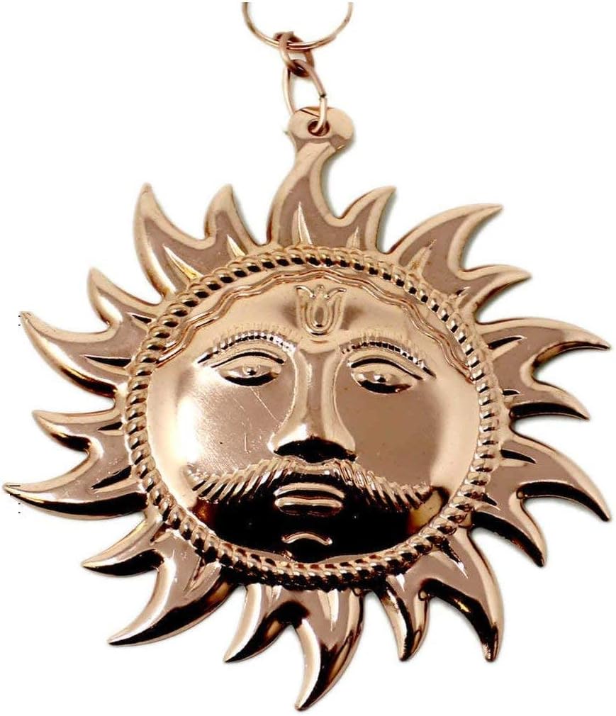 Sun Wall Decor Art (Large 6 Inch Size) Copper Color Metal Surya Face Wall Hanging Door Decor Plaque Sculpture For Vastu Dosh Nivaran, Shani Dosh Yantra Talisman