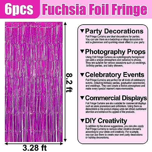 Image of 6 Pack Rose Red Foil Fringe Curtain Backdrop, 3.28Ft x 8.2Ft Metallic Tinsel Foil Fringe Streamer Curtains for Photo Booth, Christmas Day, Thanksgiving, Wedding, New Year Party Decorations