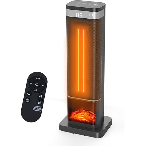 Dumos 24inch Space Heaters for Indoor Use, Portable Heater with 3 Light Colors, Adjustable Thermostat with Remote, Tip-over Protection Up to 95°F, 60°Oscillation