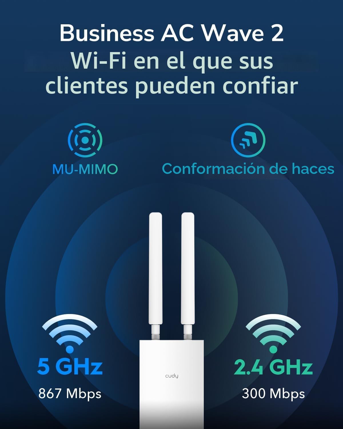 Cudy Punto De Acceso Inalámbrico Gigabit AC1200 para Exteriores, Extensor WiFi, IP65, Gigabit RJ45, Beamforming, MU-MIMO, Adaptador PoE Incluido, AP1300 Outdoor