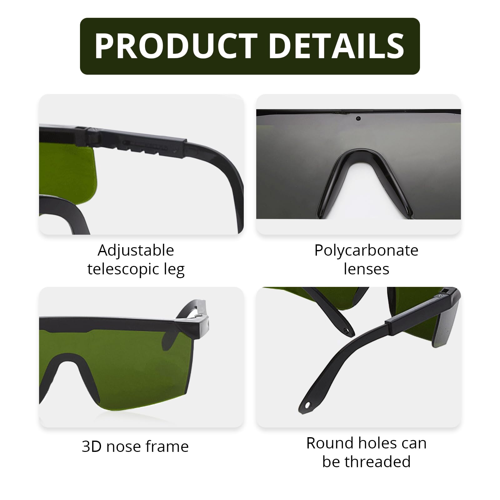 ShiningUU IPL Laser Safety Glasses 190-2000nm Laser Eye Protection for Hair Removal & Red Light Therapy, Green - Image 3