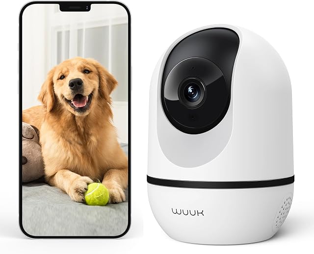 4MP Indoor Security Camera, WUUK 360° Camera Surveillance for Baby Monitor/Pet, 2.4G WiFi Home Security Camera with Motion Detection & Tracking, IR Night Vision, 2-Way Audio, Compatible with Alexa