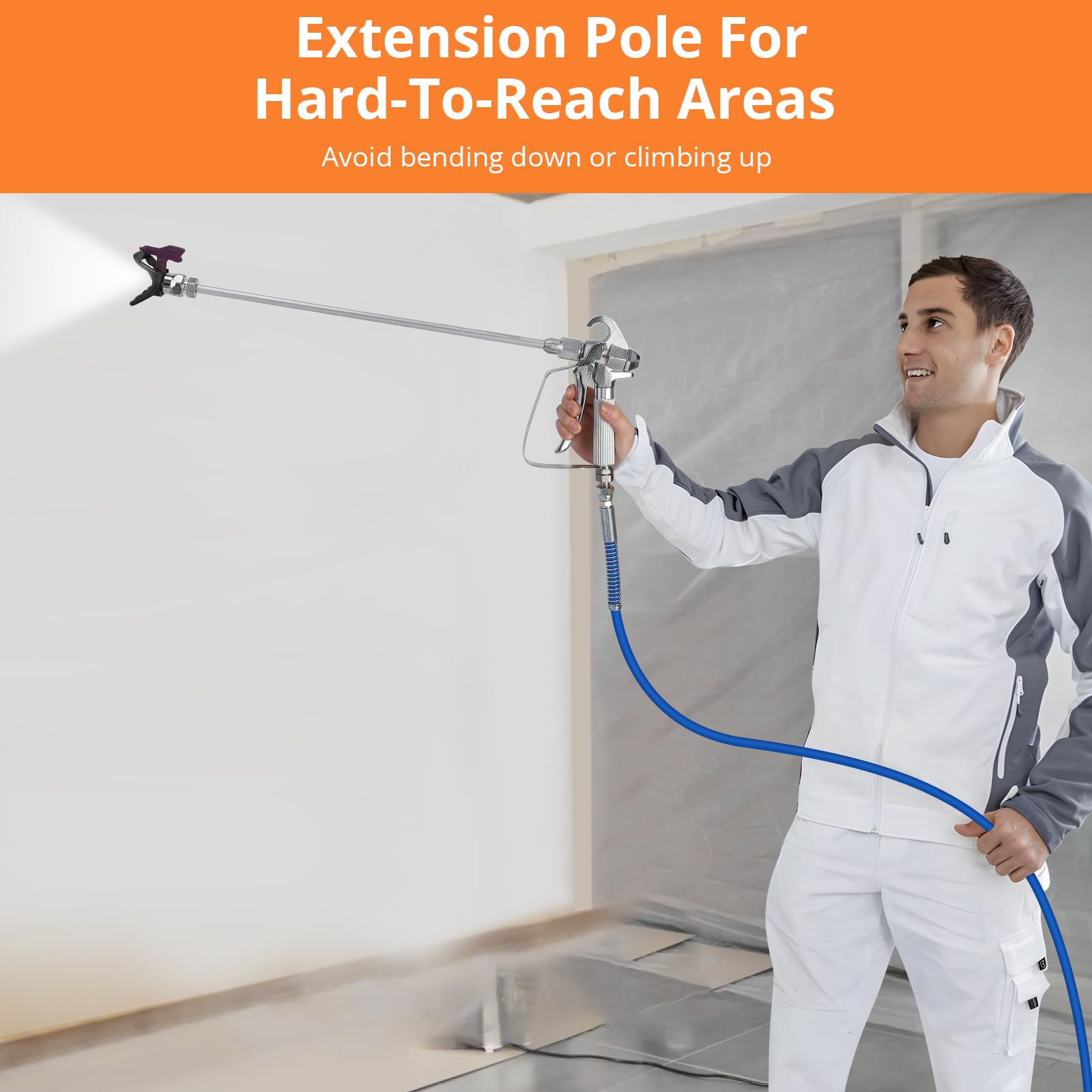 Pistola Pulverizadora De Pintura Airless Eléctrica 1010w - Baja Sobrepulverización - Poste Extensible De 20'' - 3000 PSI - Control De Flujo Ajustable - Ligera para Uso Profesional y Doméstico