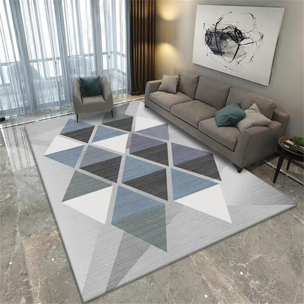 Tapis chambre 50x70cm design géométrique bleu tapis déco classique et durable