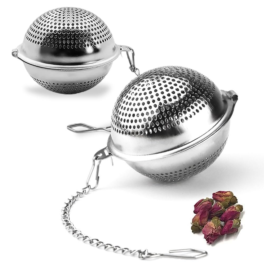 Aienio 2PCS Tea Strainer Balls with Chains 304 Stainless Steel Tea Infuser