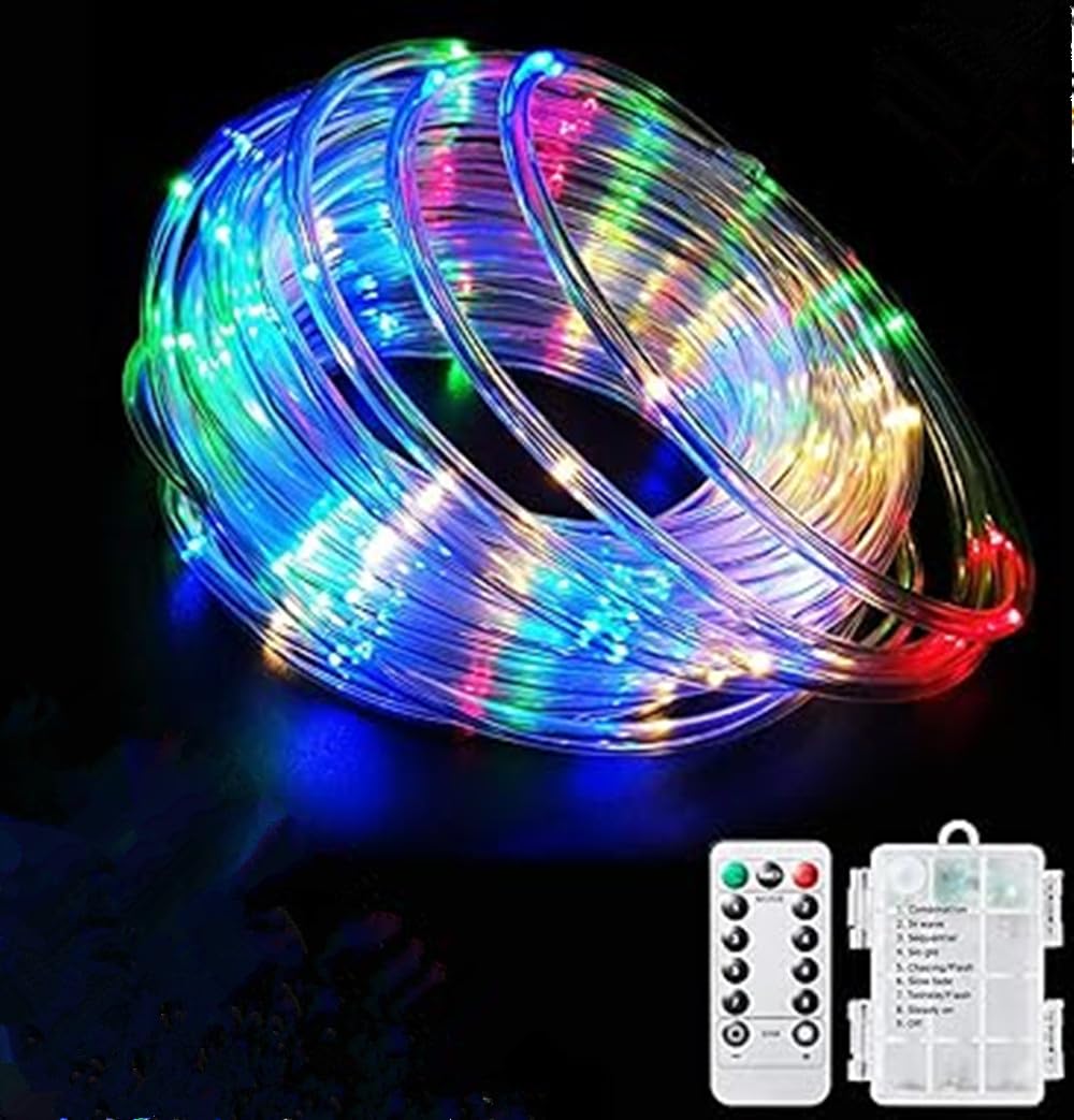 Guirnalda Manguera, impermeable modo 8 /remota Guirnalda Luces Pilas,Cadena de Luces Decoración Exterior Interior,Fiesta, Habitación,Jardín (Multicolor, 22M/72ft 200LED)